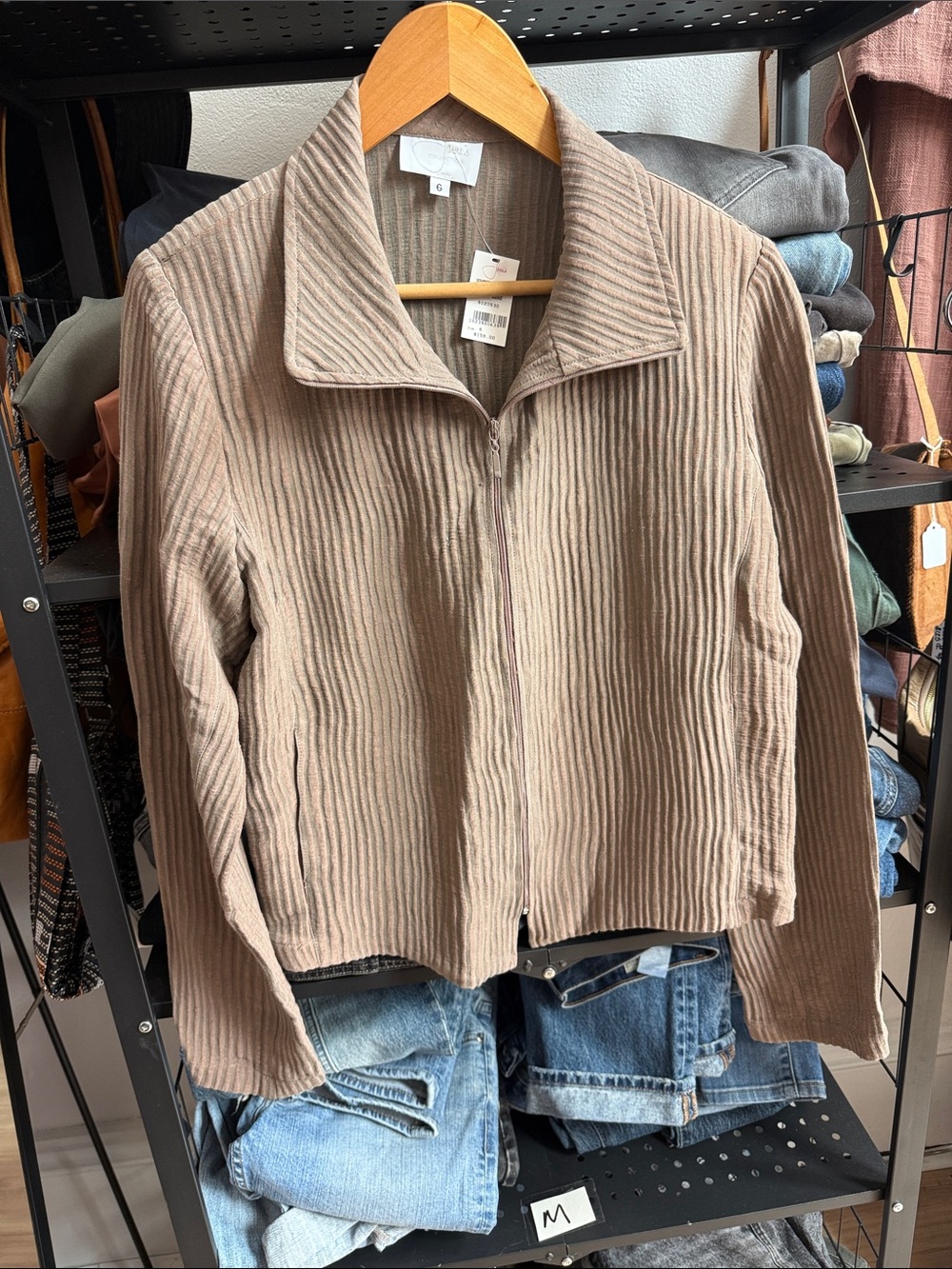 Women’s Ribbed Zip-Front Blazer Jacket in Taupe